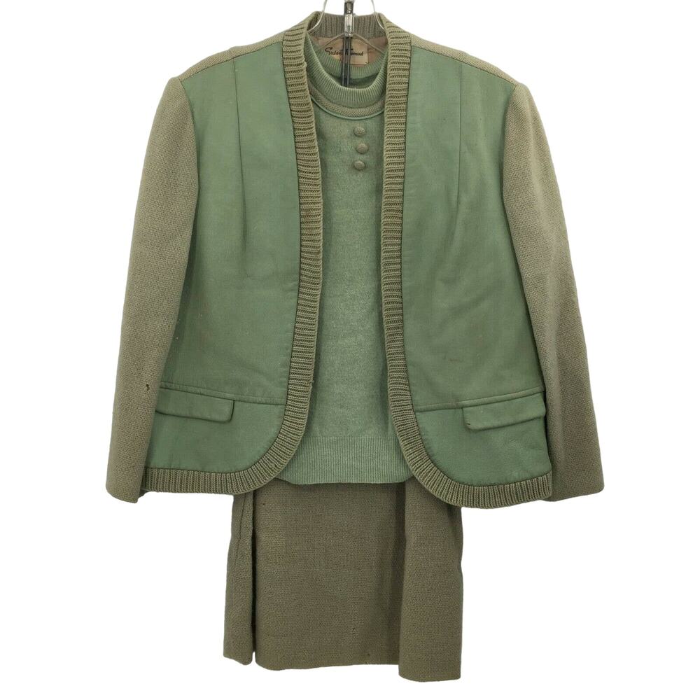 Vintage Susan Thomas 3 Piece Wool Jacket Shirt Skirt Suit Set Size 10